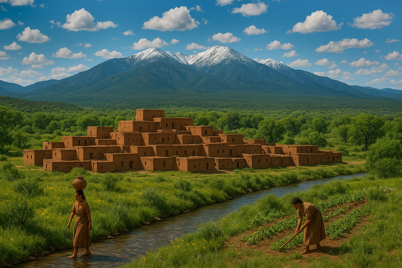 Pueblo Sangres Thirteenth Century Climate Vegetation Snowcap Stream Garden